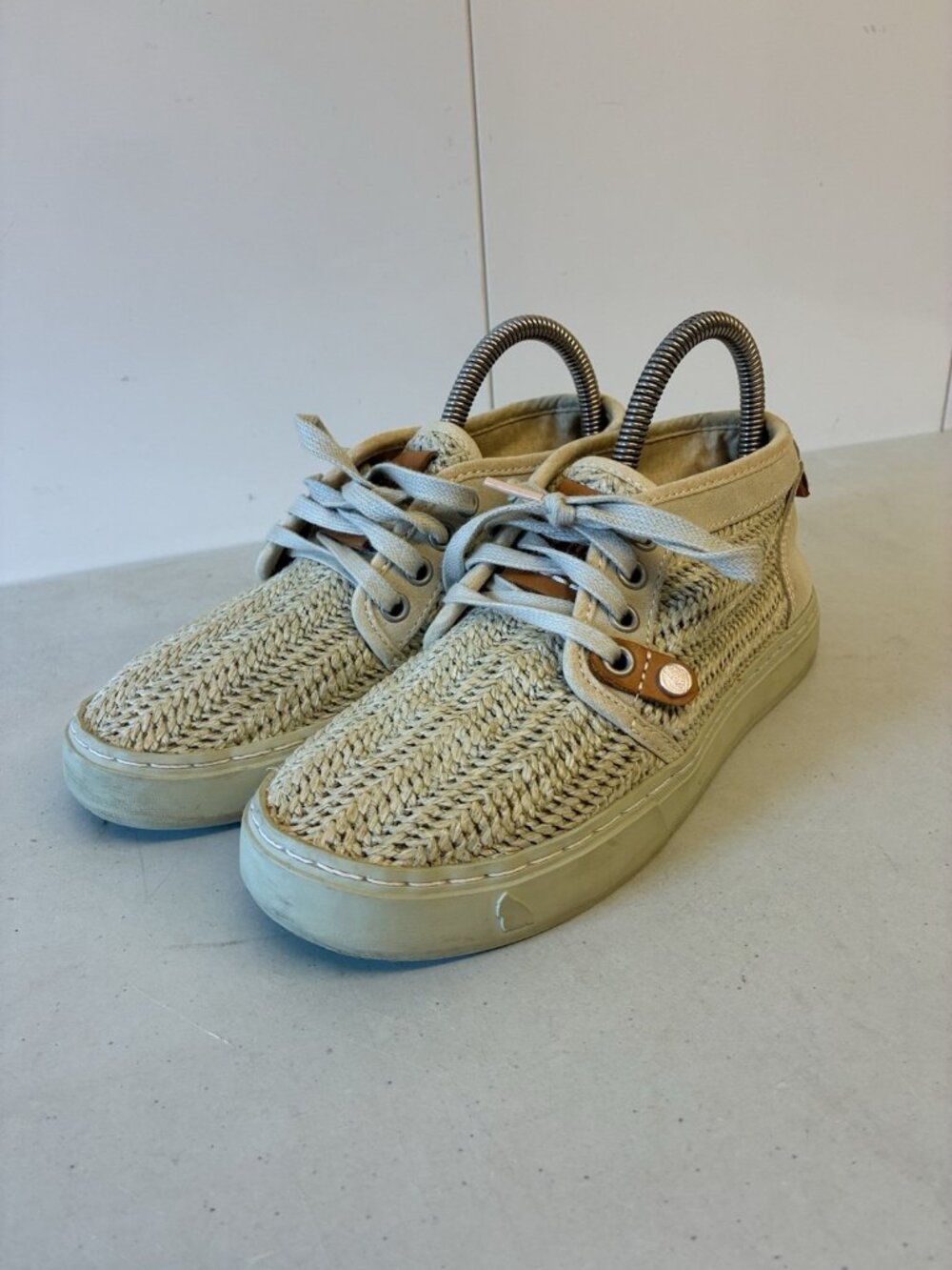 SATORISAN Hamoru Woven Raffia Women’s Ivory Mid Top Sneaker Shoes 37 6.5